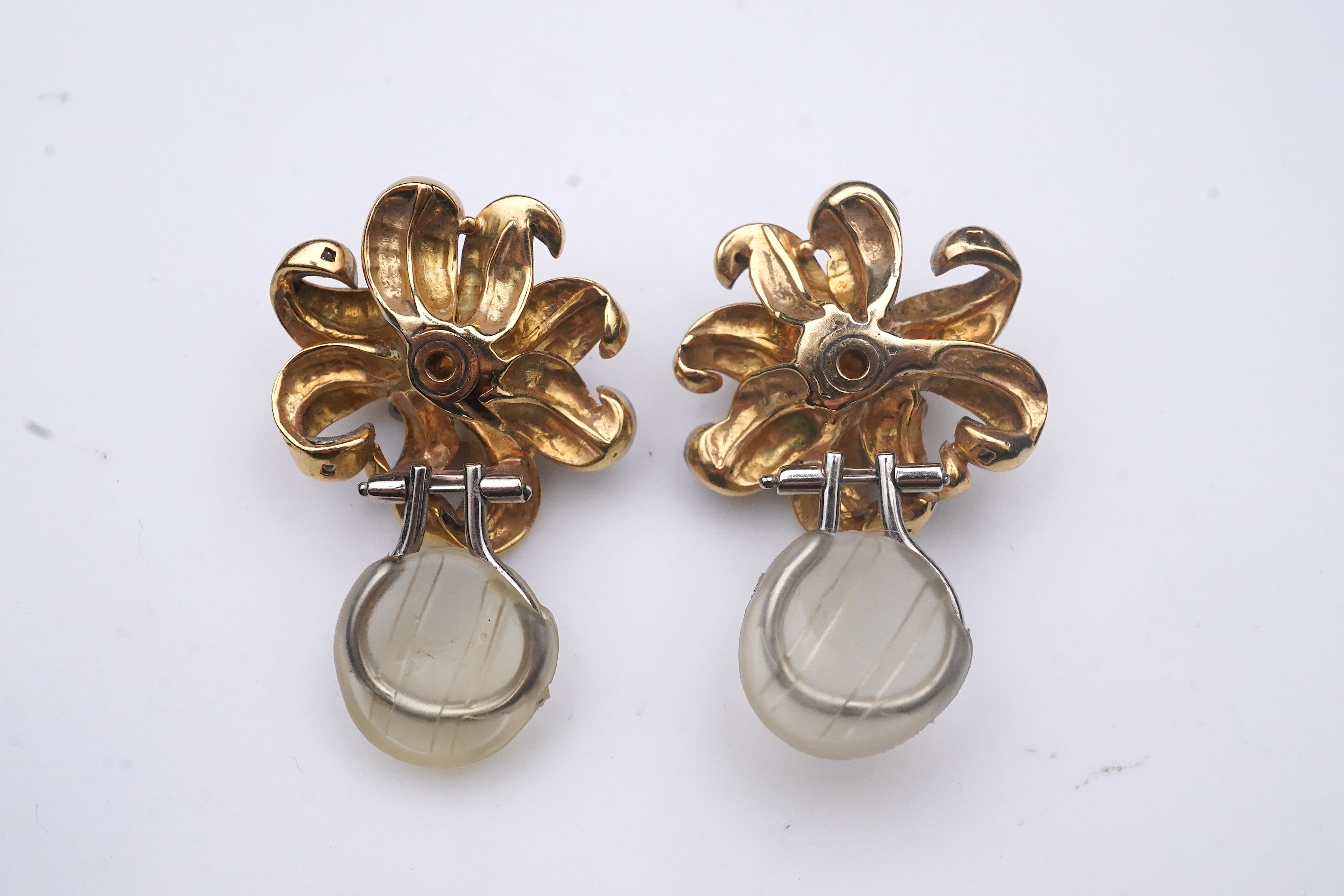 A pair of Retro citrine and diamond ear clips, circa 1940